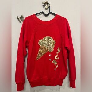 Chic Red Sweater with Gold Ice Cream Motif